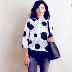 Women’s Anthropologie Blouse. Navy & White.